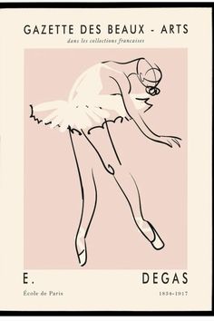 a black and white drawing of a ballerina on a pink background with the words gazette des beau arts