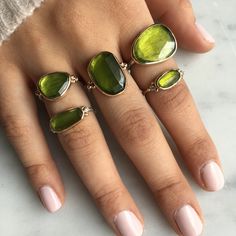 14K SS ROSECUT VESSONITE DIAMOND RING - Emily Amey Handmade one of a kind jewelry Hudson Valley New York. Luxury Modern Green Stackable Rings, Big Stone Rings, Band With Diamonds, Hexagon Necklace, Chalcedony Necklace, Big Stone Ring, Organic Elements, Bubble Necklaces, Triangle Necklace