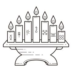 a birthday cake with candles and crosses on it, in black and white coloring book style