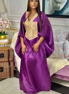 Classy African Dress | Mikado Silk Boubou Kaftan Dress, Plus Size Mikado Bubu Kaftan Dress, African Kaftan for Women, Mikado Silk Maxi Dress - Fitted Thobe For Eid Party, Elegant Purple Evening Kaftan, Fitted Maxi Length Thobe For Party, Fitted Maxi Length Party Thobe, Evening Dress For Eid, Elegant Purple Kaftan For Party, Elegant Floor-length Purple Kaftan, Traditional Purple Evening Dresses, Elegant Purple Floor-length Kaftan