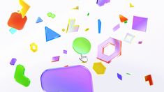 an image of colorful objects floating in the air on a white background that appears to be abstract