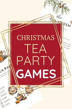 christmas tea party games with text overlay