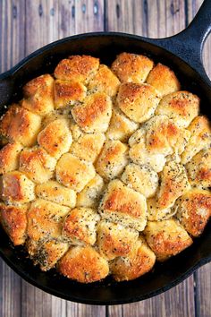 a cast iron skillet filled with bread