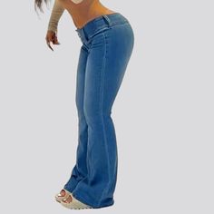 Introducing the 2023 Summer Collection's street-style jeans for women ââ‚?the perfect blend of contemporary fashion. nostalgic grunge. and refined sophistication! These jeans boast a distinctive double waistline and low-waist cut. paired with front seams and a light-wash finish for a timeless bootcut look. Plus. with a zipper and button closure. they offer both functionality and style.Why They're Your Next Summer Staple Grunge Galore: Inspired by the iconic '90s grunge movement. these jeans exud High Waist Stretch Flare Jeans In Denim, High-waist Stretch Denim Flare Jeans, High Waist Stretch Denim Flare Jeans, Non-stretch Medium Wash Jeans With Five Pockets, Stretch Flare Jeans In Denim Blue, Trendy Medium Wash Standard Cut Leg Flare Jeans, Stretch Flare Denim Blue Jeans, Trendy Stretch Flare Jeans With Five Pockets, Trendy Medium Wash Standard Cut Flare Jeans