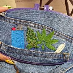 Hippy Embroidery Designs, Trippy Embroidery Designs, Mushroom Embroidery Jeans, Trippy Embroidery, Crochet Projects For Stoners, Jean Embroidery Grunge, Diy Clothes Design, Puff And Pass, Painted Clothes