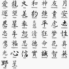 an image of some chinese characters in different languages, with the words written below them