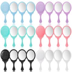 a set of six mirrors with different colors