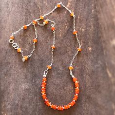 This necklace is made of carnelian gemstones, sterling silver: chain, spring ring clasp and findings. This necklace measures 18 inches in length. All of our jewelry is unique and custom designed. Most of our jewelry can easily be resized. If there is a piece of jewelry that you are interested in, but would like some changes made, please do not hesitate to contact us. We appreciate your shopping with Jewelry by CARMAL and hope you will do so often! Please see other items in our shop: http://www.j Necklace Orange, Carnelian Necklace, Silver Jewelry Fashion, Gemstone Jewellery, Sterling Silver Chain, Spring Rings, Sterling Silver Jewelry, Gemstone Jewelry, Silver Chain