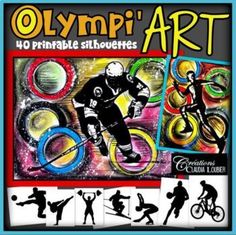 an advertisement for the art show with silhouettes of people riding bicycles and skateboards