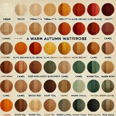 a poster with different shades of autumn in various colors and sizes, including red, orange, yellow, green, brown