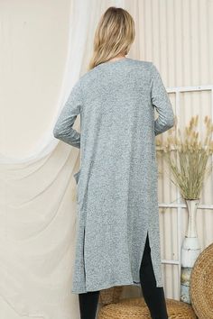 This ultra lightweight, long sleeve cardigan is the ultimate layering piece! Side pockets, a maxi length, and a light heather grey color make this the perfect cardigan to throw on over just about any outfit. Model is 5'10" and wearing her true size Small. Small: Bust 22.5", Length 30.75" 95% Polyester, 5% Spandex Perfect Cardigan, Maxi Cardigan, Sleeve Cardigan, Denim Jumpsuit, Cardigan Tops, Bottom Clothes, Grey Color, Long Sleeve Cardigan, Small Bust