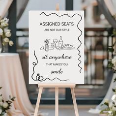 Take A Seat Sign, Sit Anywhere Sign, Wedding Templates, Customizable Sign, Reception Sign, Seating Chart Sign, No Assigned Seats Sign, 18x24 Looking for a fun & whimsical sign to celebrate your wedding or engagement with friends and family? This digital Wedding Sign template is a fun and whimsical sign that is perfect for any bride & groom! Easily edit colors, backgrounds, fonts, graphics and resize illustrations or text as needed. This wedding sign includes hand drawn illustrations and an entir No Assigned Seats Wedding Sign, Sign Seating Chart, Seating Chart Sign, Reception Sign, Singles Events, Reception Signs, Digital Weddings, Sign Wedding, Seating Chart