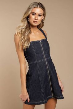 A fun denim mini dress for guaranteed flattery. The Dark Wash Denim Mini Dress for maximum style redefined. Shop top denim dresses and mini dresses from TOBI. Lace Cocktail Dresses, Corset Dresses, Flared Skirts, Blue Denim Dress, Dress Up Day, Winter Inspo, Royal Blue Dress, Light Blue Dresses, Skater Dresses