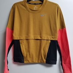 Nwt, 3 Tone Long Sleeved, Top Yellow Sports Top For Fall, Nike Tops For Sports In Fall, Nike Workout Tops For Fall, Nike Long Sleeve Relaxed Fit Top, Multicolor Long Sleeve Sports Top, Sporty Long Sleeve Color Block T-shirt, Sporty Multicolor Long Sleeve T-shirt, Sporty Long Sleeve Running T-shirt, Nike Tops