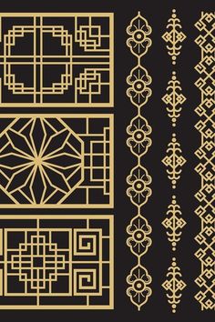 a set of decorative design elements in gold color on a black background stock photo - budget conscious