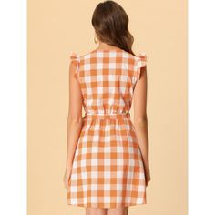 The shirt dress is a must-have piece for summer! Create a retro silhouette with this vintage check-shirt dress. This ruffled-sleeved dress will see you through warmer days in an effortless style. With an on-trend check print, this classic button-decor style boasts a shirt dress shape and nips in the waist with a tie waist for showing your waistline. The plaid designs never go out of style. Gingham Plaid Short Sleeve Dress For Summer, Gingham Plaid Dress With Ruffles For Brunch, Vintage Plaid Mini Dress For Summer, Short Sleeve Plaid Dress With Ruffles For Picnic, Gingham Plaid Dress With Ruffles For Day Out, Short Sleeve Gingham Plaid Dress For Brunch, Short Sleeve Plaid Dress With Ruffles For Day Out, Daywear Plaid Dress With Ruffles, Short Sleeve Checkered Plaid Dress With Ruffles