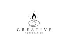 the logo for creative corporation, which has been designed to look like a candle with a flame