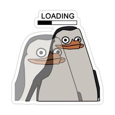 two penguins facing each other with the words loading above them on top of their heads