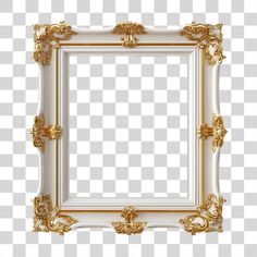 an ornate gold and white frame on a transparent background