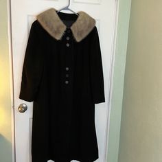 Vintage 50s-60s Swing Coat With Mink Collar 100% Imported Cashmere Woven With Rare Virgin Asiatic Cahmere. This Coat Is Stunning. Amazing Condition Only Thing I Found One Small Hole Inside Of Pocket At The Top. Measurements Pit To Pit 24” Shoulder To Hemline 43” Sleeves From Seam To Bottom Of Sleeve 23” Rare Find In Such Great Condition Coats Vintage, Top Measurements, Cashmere, Jackets & Coats, Jackets For Women, Collar, Women Shopping, Black, Color