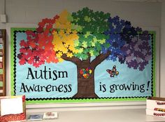 Autism Awareness Bulletin Board 2017 Neurodiverse Classroom, December Bulletin Boards, Hallway Bulletin Boards, Creative Bulletin Boards, Interactive Bulletin Boards, Bullentin Boards, Pta Ideas, Teacher Bulletin Boards