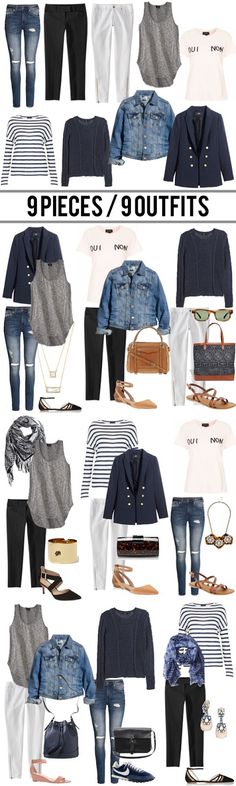 9 Pieces - 9 Outfits Minimalisticky Chic, Casual Chic Outfits, Winter Travel Outfit, Chic Outfit, Clothes And Accessories, Outfit Casual, Outfits Casuales