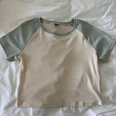 Size- Large, Never Worn Beige Color Block Cotton Top, Beige Cotton Color Block Tops, Casual Beige Color Block Tops, Beige Crew Neck Color Block Tops, Trendy Beige Color Block Tops, Spring Beige Color Block Tops, Basic Cream Cotton Tops, Basic Cream Short Sleeve Tops, Tops Shein