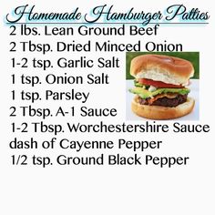 the ingredients for homemade hamburger patties are shown in this graphic above it's description