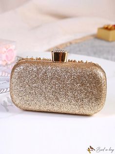 Bird in Bag - Womens Golden Clutch Bag for Weddings and Parties - Small Size, Metal Handle, Ideal for Brides, Proms, and Elegant Gold Bag For Prom, Gold Clutch Bag For Prom, Elegant Gold Clutch For Prom, Gold Rectangular Clutch For Prom, Gold Rectangular Evening Bag For Prom, Champagne Evening Bag For Wedding, Purse For Bride, Golden Purse, Golden Clutch