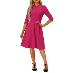 In a timeless classic design, thissimple but elegantsheath dress adds to your choice for the upcoming seasons. Stylish and lightweight material, easily shows out your body curve and elongate your legs. Pair with heels can build a retro elegant look and you can add a coat/trench coat at cool season such as fall and winter. Measurement (in inches) International Size----------Chest Girth----------Waist Girth----------Shoulder Width----------Total Length XS------------------------------33 7/8------- Elegant Work Dress, Belted Floral Dress, Ruffle Bodycon, Wear To Work Dress, Fishtail Dress, Work Dresses For Women, Woman Standing, Pink Outfits, Sheath Dress