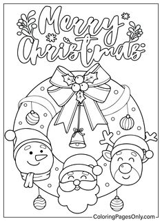 Cute Christmas Wreath Coloring Page Minion Coloring Pages, Christmas Art For Kids, Christmas Apps, Christmas Coloring, Christmas Drawing