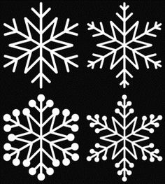 four snowflakes are shown on a black background