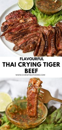 Crying Tiger Beef (Suea Rong Hai). Juicy thin strips of marinated steak served with a delicious spicy Thai dipping sauce that is sweet and tangy. Thai Steak Sauce, Crying Tiger Beef, Thai Dipping Sauce, Asian Steak, Traditional Meals, Thai Beef, Thai Sauce, Asian Beef, Spicy Thai