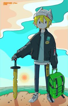 a drawing of a person holding a green suitcase