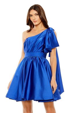 Satin cobalt blue one shoulder a-line party dress. Cute Hoco Dresses, Junior Party Dresses, Short Homecoming Dress, Prom Girl, Mac Duggal, Hoco Dresses, Homecoming Dress, Party Dresses, Cobalt Blue