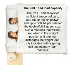 the next bed load capacity pillow is on display with an image of two people