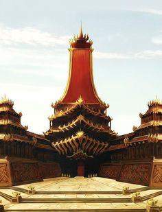 an artistic view of a chinese building in the daytime