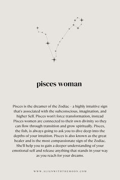 the zodiac sign pisces woman is shown in black and white, with stars above it