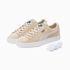 Suede Classic XXI Sneakers, Granola-PUMA White-Puma Team Gold, extralarge Puma Suede Classic Xxi, White Puma, Puma White, Sneakers Puma, Puma Suede, Sneaker Games, Feeling Great, Out Of Style, The Gym