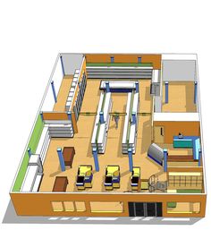 the floor plan of an office with furniture