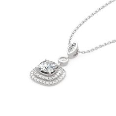 A smart choice you'll want to wear day after day, this sparkling necklace speaks to your classic sense of style. Crafted in sterling silver, it features a shimmering cushion cut center stone wrapped in sparkling double halo frames, bringing out it's beauty and sparkle. Whether it's for a special gift or a treat for yourself,this elegant necklace is an endearing choice.Carat Weight: 2.65 ctStone Size: 7*7 mmStone Type: Jeulia® StoneNumber of Stones: 1 Stone Color: Diamond WhiteStone Shape: Cushio Diamond White Halo Jewelry With Cushion Cut, Diamond White Cushion Cut Halo Jewelry, White Gold Necklace With Cushion Cut Halo Setting, Diamond White Cushion Cut Jewelry With Halo, White Gold Cushion Cut Necklace With Halo Setting, Silver Cubic Zirconia Cushion Cut Necklace, Silver Necklace With Diamond Accents And Cushion Cut, Silver Cushion Cut Jewelry With Halo Setting, Fine Jewelry Silver Cushion Cut Necklace