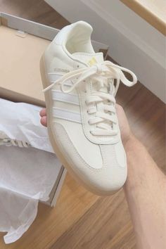 cream and white adidas sambas, im obsessed. Link is to a sellers listing but dm me for more links! Instagram @tropicaldagny Looks Adidas, Adidas Samba Outfit, Samba Outfit, Trendy Shoes Sneakers, Pretty Shoes Sneakers, Hype Shoes, Shoe Inspo, Girly Shoes, Everyday Shoes