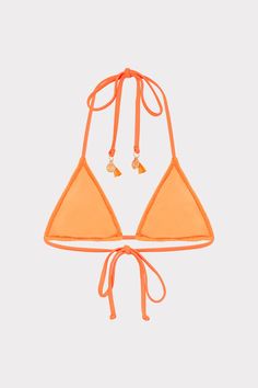 This classic string bikini top is done in our textured fabric. It ties around the neck and in the back, and it’s meant to be worn with our Lori textured side tie bikini bottom. Preppy Swimwear, Vacation Bikinis, Triangl Bikinis, Orange Bathing Suit, Triangle Bikinis, Bright Bikinis, Swimsuit Inspo, Neon Bikinis, Orange Swimsuit