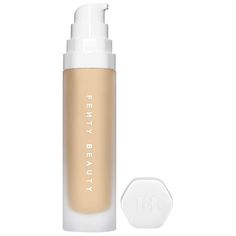 What it is: A hydrating and glowy foundation that's waterproof and reduces shine for a notch above natural finish.Coverage: MediumFinish: NaturalFormulation: LiquidWhat Else You Need to Know: This is a long-wearing, medium-coverage foundation that gives golden-hour glow in a bottle. It hydrates, brightens, and improves the look of skin tone immediately and over time, while resisting sweat, humidity, and transfer.This product is an Allure Best of Beauty award winner.Size:1.08 FL OZ Color: 130. Ge Glowy Foundation, Rihanna Fenty Beauty, Medium Coverage Foundation, Waterproof Foundation, Sephora Beauty, How To Apply Foundation, Rihanna Fenty, Beauty Awards, Beauty Inside