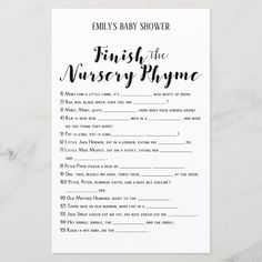 a baby shower game with the words finish the nursery