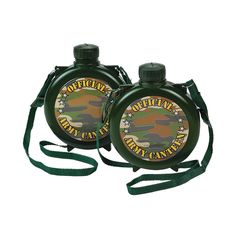 two green canteen style bottles with the words, option country camo on them