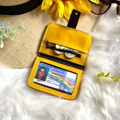 "Timeless women wallets first used in the 60's and 70's as an evolution for women accessories. Labor time: 4-5 hours All handcrafted one at a time by master leather artisans SMALL WALLET - 1 credit card slot. - One zipper coin pocket - One real mirror - one bill compartment - Clasp - 4\" L x 2.5\" W (10 x 7 cm) Because is handmade, each leather wallet will respond to coloring slightly different. Other available colors:https://www.salylimonusa.shop IMPORTANT: if your heart is set on a specific co Yellow Coin Purse With Card Slots As Gift, Yellow Card Holder With Card Slots As Gift, Yellow Rectangular Card Holder Gift, Bifold Wallet With Interior Key Chain Holder As Gift, Small Wallets For Women, Woman Card, Purse Gift, Leather Artisan, Wallets For Women Leather