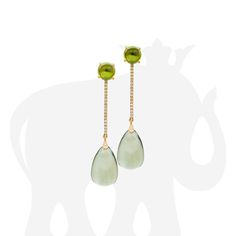 JE0073-PS-PE 'Naughty' Prasiolite & Peridot Long Drop Earrings with Diamonds in 18K Yellow Gold Stone Size: 19 x 12 mm & 8 mm Diamonds: G-H / VS, Approx Wt: 0.28 Cts Luxury Teardrop Gemstones, Luxury Green Gemstone Earrings, Luxury Long Drop Gemstone Earrings, Luxury Green Teardrop Earrings, Elegant Teardrop Gemstones With Matching Earrings, Elegant Green Briolette Gemstones, Elegant Pierced Peridot Jewelry, Formal Peridot Drop Earrings, Elegant Peridot Earrings For Wedding