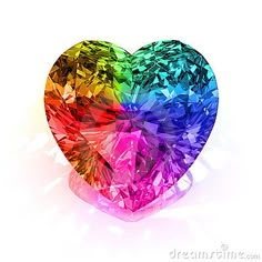 a rainbow colored heart shaped diamond on a white background with the word love written below it