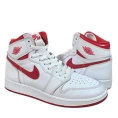 Air Jordan 1 High Retro Metallic Red White Varsity Red 2017 Sneakers Size 7y Preowned Condition Some Creasing, Some Minor Scuffs, Some Minor Discoloring And Other Wear Shown In Pics ! These Sneakers Do Not Come With A Box ! Make Sure To Review The Description, All Pictures And Measurements If Provided ! If You Have Any Questions Or Concerns Please Send A Message Before Making An Offer Or Purchasing ! All Sales Are Final No Returns Or Exchanges ! Thank You For Shopping ! Casual University Red Lace-up Jordan Shoes, Casual High-top University Red Basketball Shoes, University Red High-top Sneakers With Laces, Streetwear Running Shoes With White Sole And Laces, Red Jordan Lace-up Shoes For Light Sports, University Red High-top Running Shoes With Red Sole, University Red High-top Jordan Shoes For Streetwear, Red Lace-up Jordan Shoes For Light Sports, Casual Jordan High-top Shoes With Red Sole